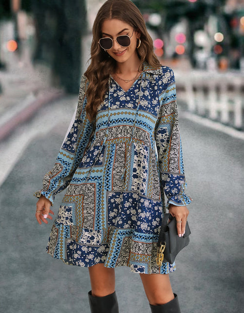 Load image into Gallery viewer, Printed Tie Front Flounce Sleeve Dress
