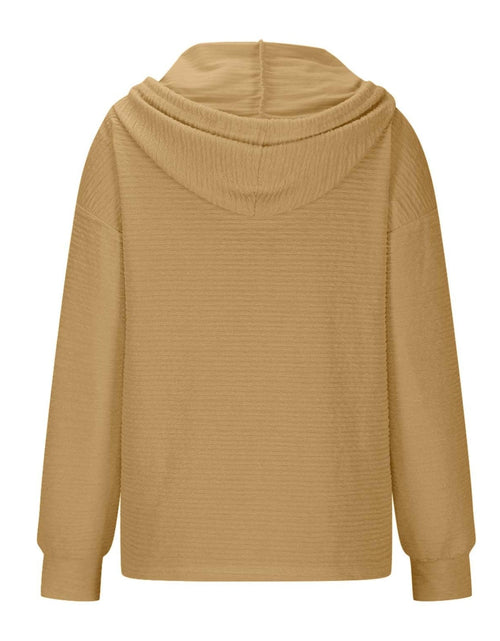 Load image into Gallery viewer, Drawstring Quarter Button Long Sleeve Hoodie
