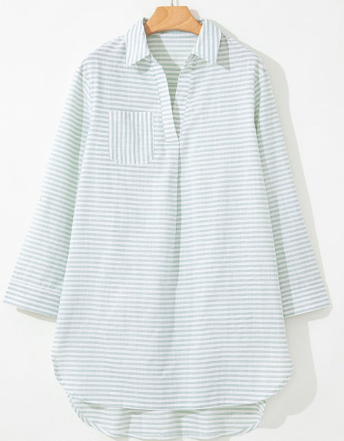 Load image into Gallery viewer, Striped Johnny Collar Long Sleeve Mini Shirt Dress
