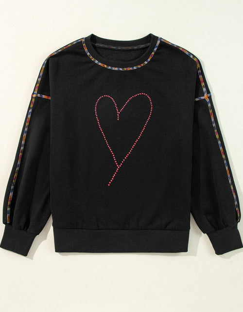 Load image into Gallery viewer, Valentine’s Day Rhinestone Heart Round Neck Long Sleeve Sweatshirt
