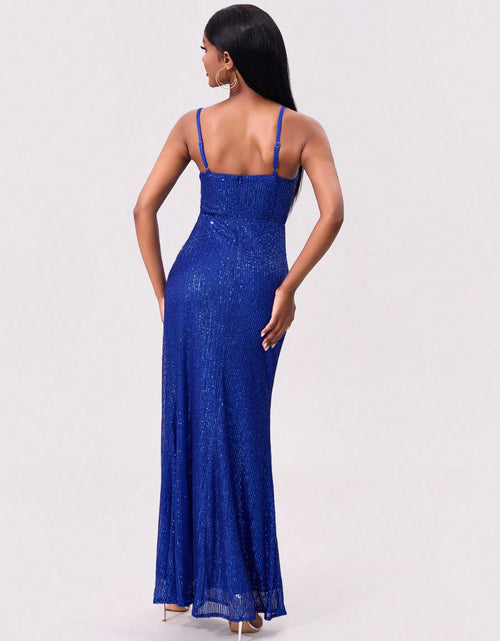 Load image into Gallery viewer, Slit Sequin Square Neck Spaghetti Strap Dress

