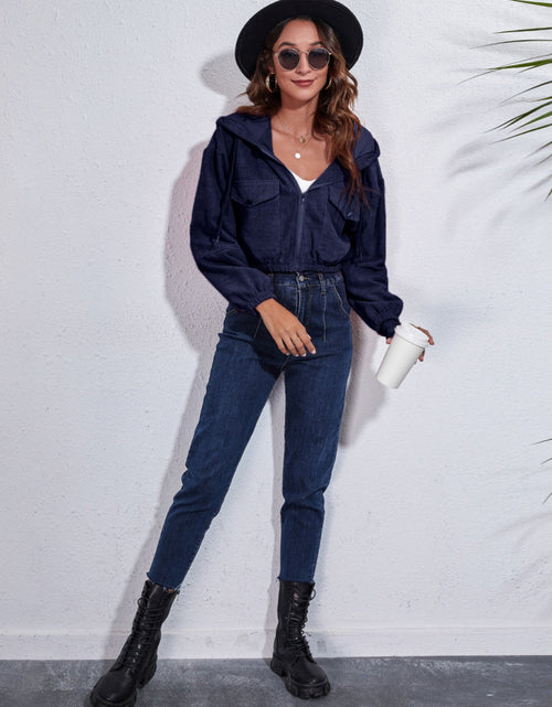 Load image into Gallery viewer, Drawstring Hooded Zip Up Jacket with Pockets
