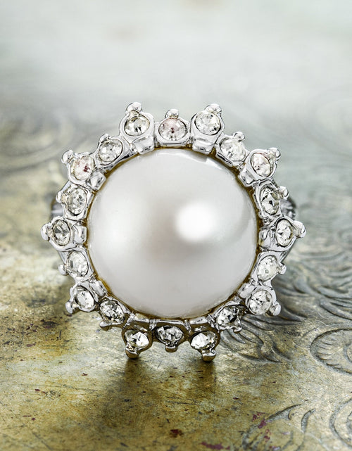 Load image into Gallery viewer, Vintage Ring 1970s Pearl Bead and Swarovski Crystal Ring 18k Gold  #R1782 by PVD Vintage Jewelry
