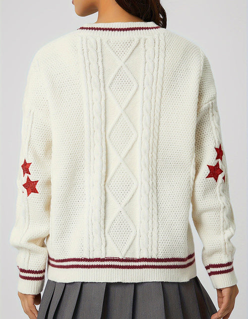Load image into Gallery viewer, Star Embroidered V-Neck Long Sleeve Cardigan
