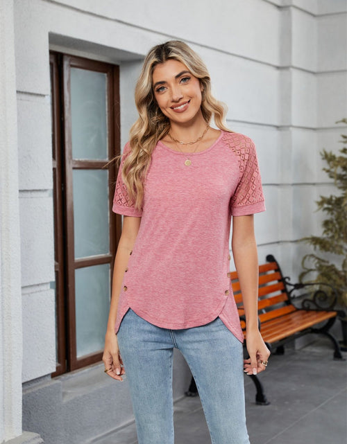 Load image into Gallery viewer, Round Neck Lace Short Sleeve T-Shirt
