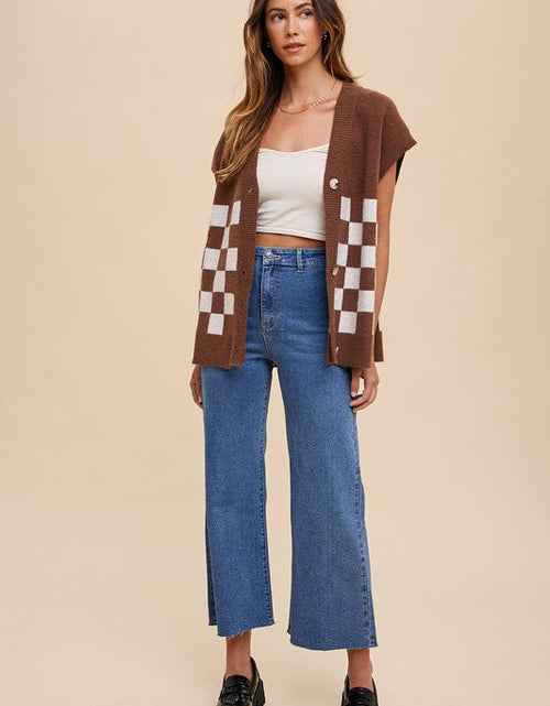 Load image into Gallery viewer, Annie Wear Checkered Button Down Short Sleeve Cardigan

