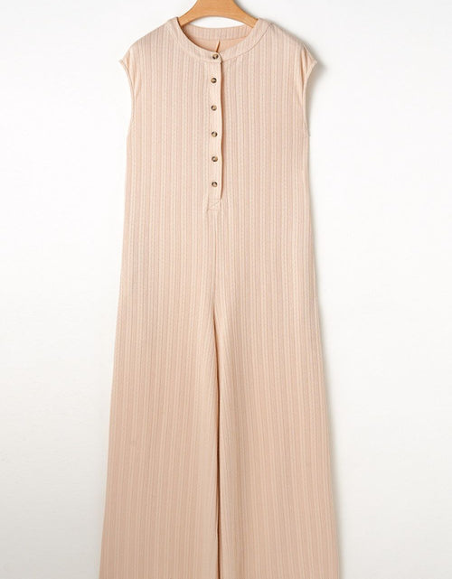 Load image into Gallery viewer, Textured Button Front Wide Leg Cap Sleeve Jumpsuit
