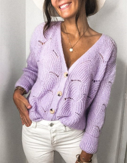 Load image into Gallery viewer, Openwork Button Up Long Sleeve Cardigan
