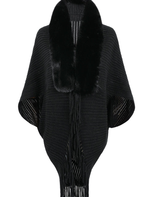 Load image into Gallery viewer, Fringe Detail Long Sleeve Ribbed Poncho
