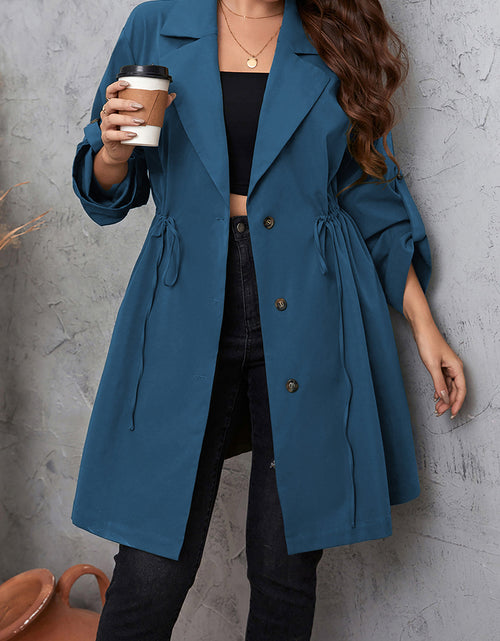 Load image into Gallery viewer, Honey Plus Size Lapel Collar Drawstring Roll-Tab Sleeve Trench Coat
