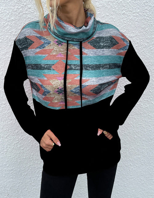 Load image into Gallery viewer, Shiny Geometric Drawstring Long-Sleeve Sweatshirt
