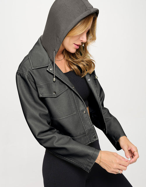 Load image into Gallery viewer, Coalition LA Snap Down Cropped Hooded Jacket
