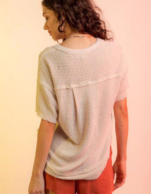 Load image into Gallery viewer, Waffle-Knit Notched Half Sleeve T-Shirt
