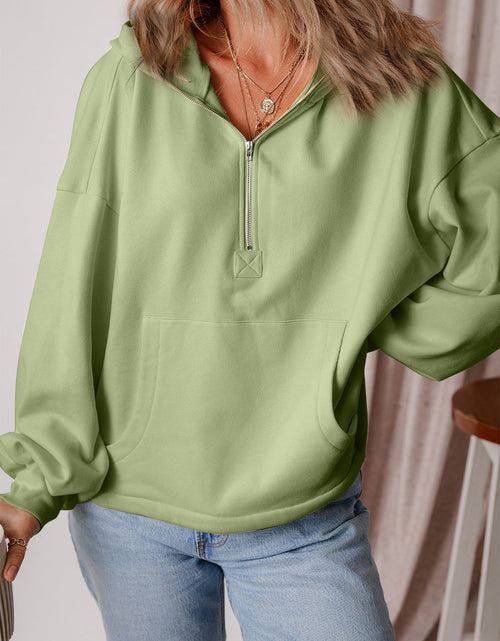 Load image into Gallery viewer, Pocketed Half Zip Dropped Shoulder Hoodie
