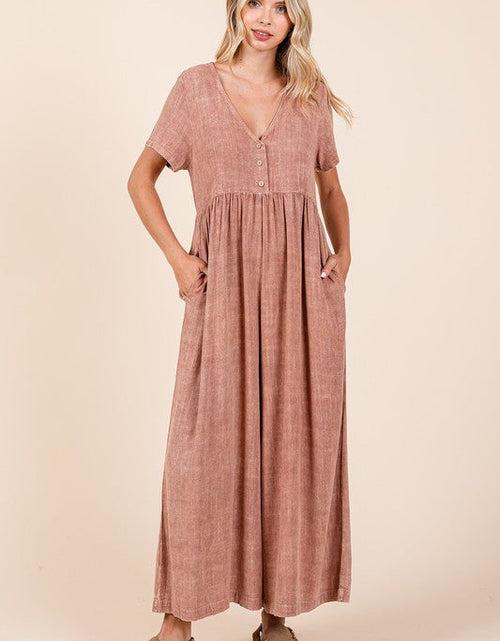 Load image into Gallery viewer, Mittoshop Mineral Wash Short Sleeve Flowy Wide Leg Jumpsuit
