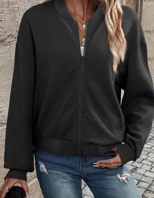 Load image into Gallery viewer, Textured Zip Up Baseball Collar Jacket
