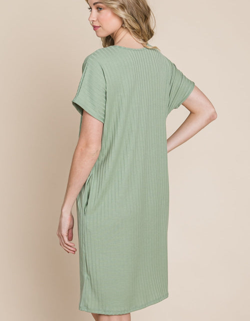 Load image into Gallery viewer, BOMBOM Ribbed Round Neck Short Sleeve Dress
