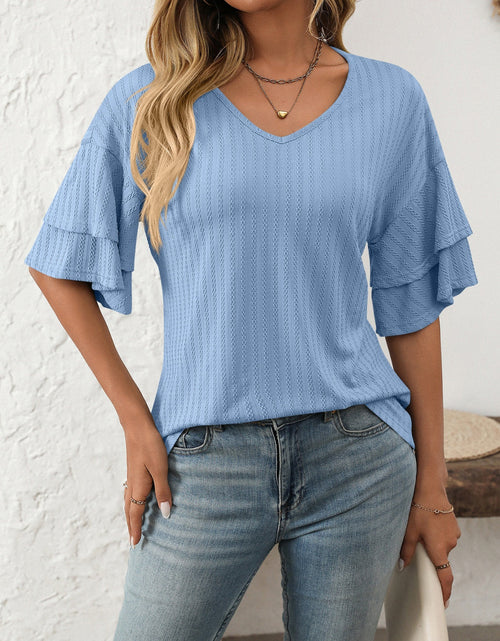 Load image into Gallery viewer, Mandy V-Neck Ruffle Half Sleeve Top
