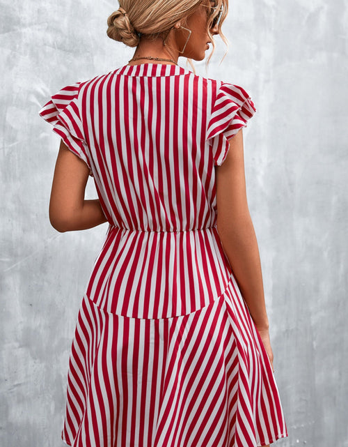 Load image into Gallery viewer, Ruffled Striped Cap Sleeve Mini Dress
