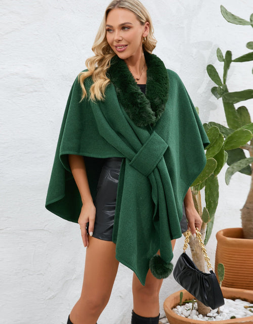 Load image into Gallery viewer, Fuzzy Trim Open Front Poncho

