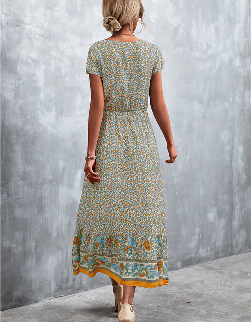Load image into Gallery viewer, V-Neck Short Sleeve Printed Maxi Dress
