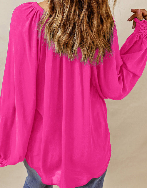 Load image into Gallery viewer, Notched Neck Lantern Sleeve Blouse

