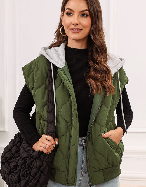Load image into Gallery viewer, Drawstring Zip Up Hooded Vest Coat
