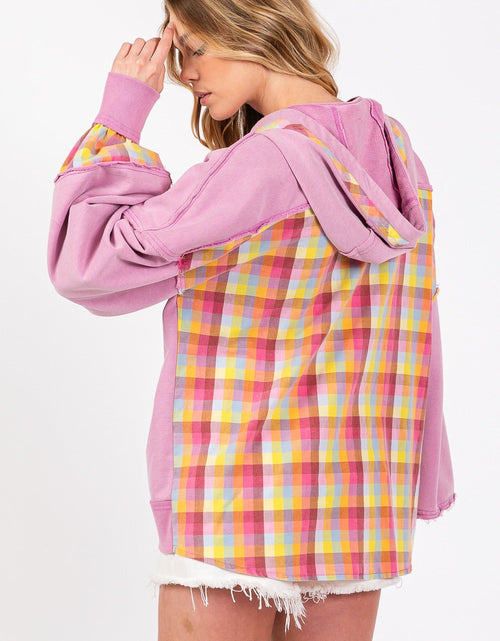 Load image into Gallery viewer, SAGE + FIG Full Size Plaid Print Washed Hoodie
