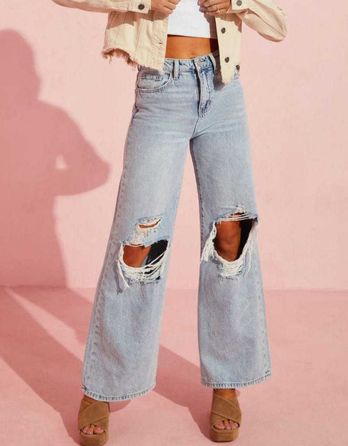 Load image into Gallery viewer, Distressed Wide Leg Jeans with Pockets
