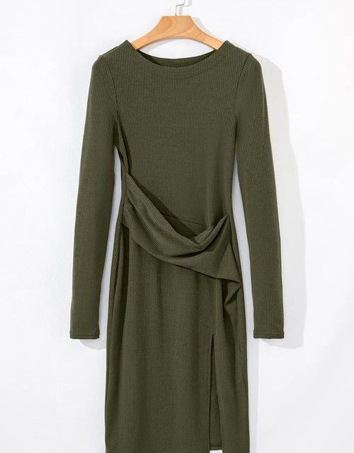 Load image into Gallery viewer, Slit Round Neck Long Sleeve Mini Dress
