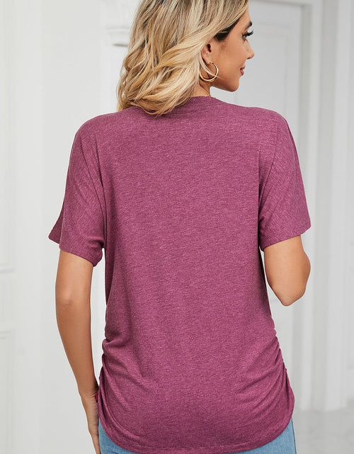 Load image into Gallery viewer, Ruched V-Neck Short Sleeve T-Shirt
