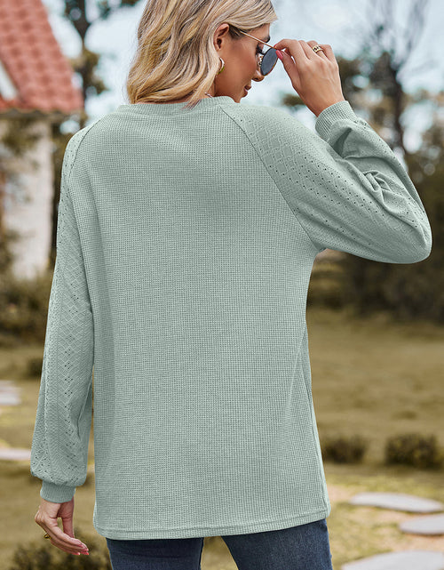 Load image into Gallery viewer, Eyelet Round Neck Long Sleeve T-Shirt
