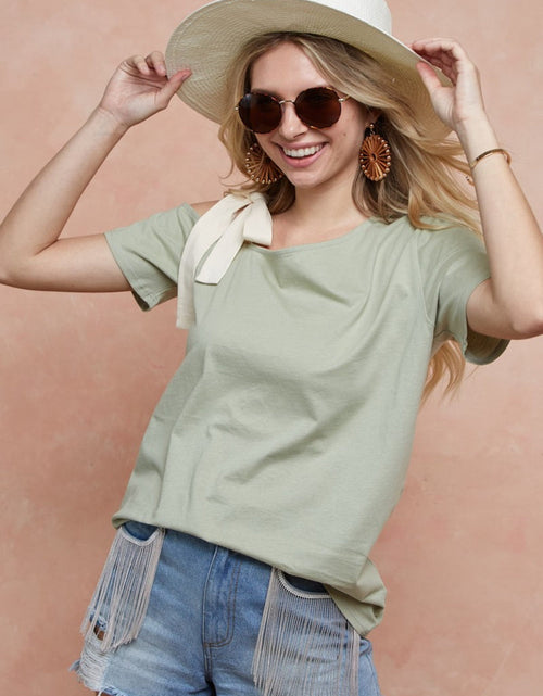 Load image into Gallery viewer, BiBi Tied Ribbon One Shoulder Short Sleeve T-Shirt
