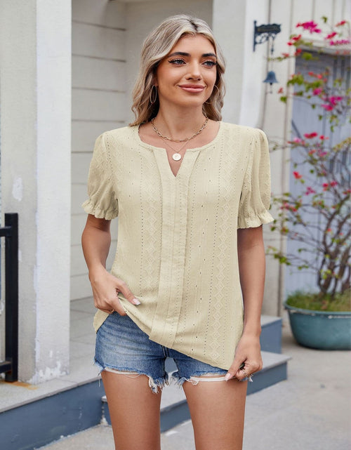 Load image into Gallery viewer, Eyelet Notched Short Sleeve Top
