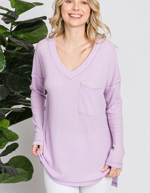 Load image into Gallery viewer, Reborn J Waffle Knit V-Neck Long Sleeve T-Shirt
