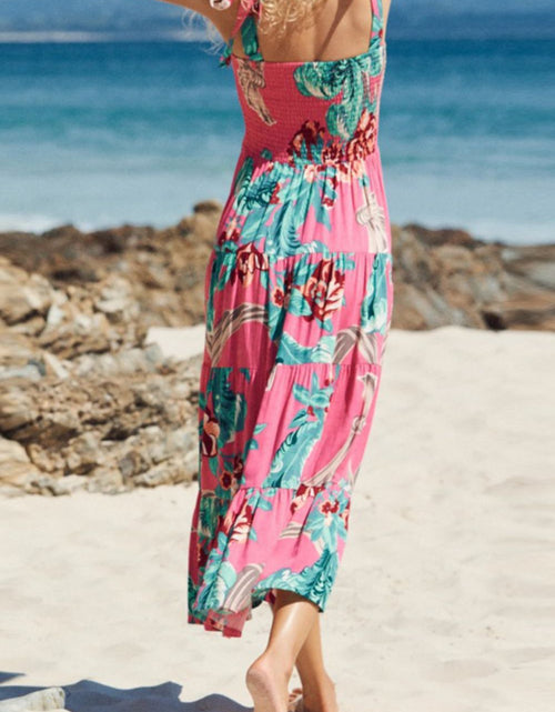 Load image into Gallery viewer, Floral Smocked Tie-Shoulder Tiered Dress
