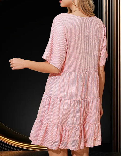 Load image into Gallery viewer, Sequin Round Neck Half Sleeve Mini Dress
