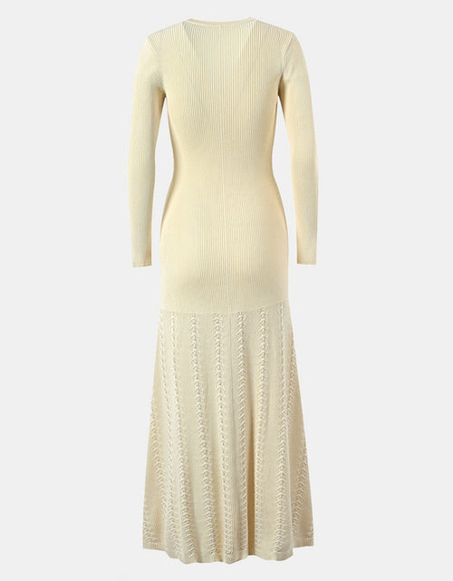Load image into Gallery viewer, Openwork Round Neck Long Sleeve Sweater Dress
