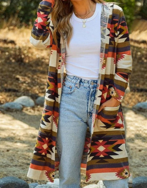 Load image into Gallery viewer, Geometric Hooded Cardigan with Pockets
