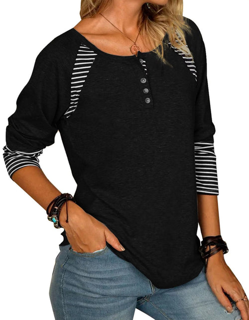 Load image into Gallery viewer, Full Size Striped Quarter Button Long Sleeve T-Shirt
