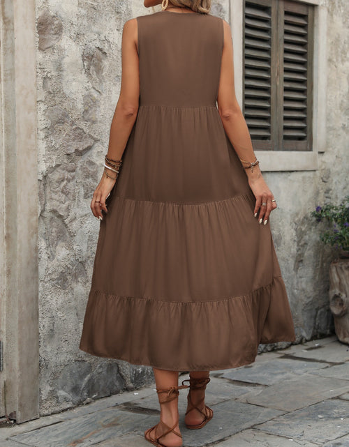 Load image into Gallery viewer, Ivy Lane Decorative Button Notched Sleeveless Dress
