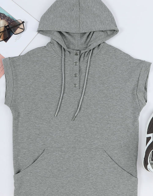 Load image into Gallery viewer, Drawstring Quarter Snap Cap Sleeve Hoodie
