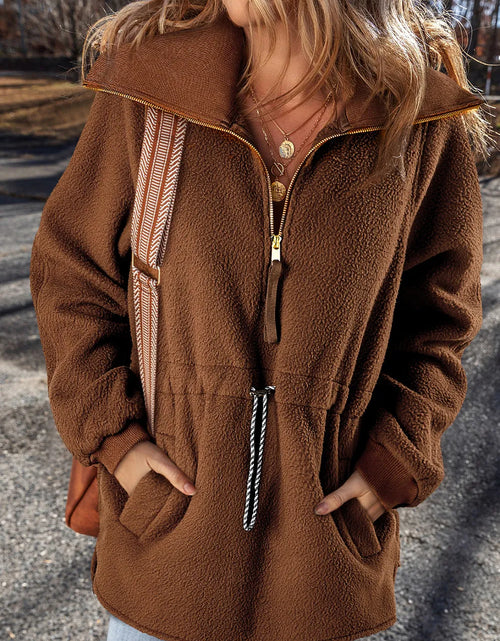 Load image into Gallery viewer, Drawstring Half Zip Long Sleeve Sweatshirt
