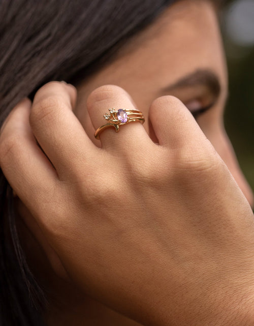 Load image into Gallery viewer, Vintage Ring Genuine Amethyst and Clear Swarovski Crystals 18kt Gold Plated R690 by PVD Vintage Jewelry
