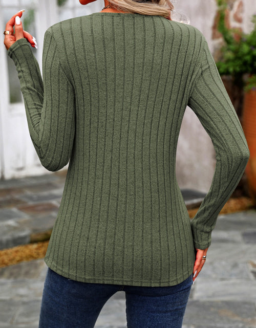 Load image into Gallery viewer, Decorative Button Round Neck Long Sleeve T-Shirt
