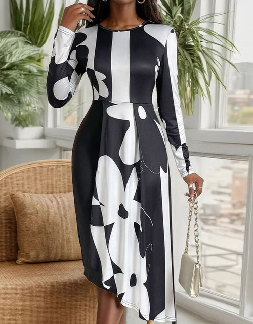 Load image into Gallery viewer, Perfee Asymmetrical Slit Round Neck Long Sleeve Midi Dress
