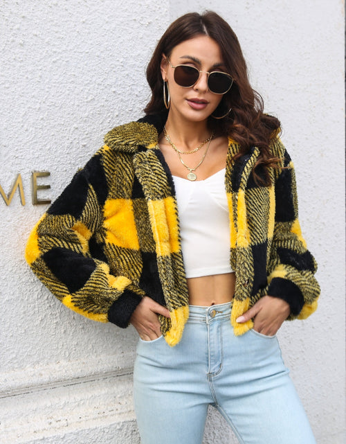 Load image into Gallery viewer, Plaid Dropped Shoulder Buttoned Jacket
