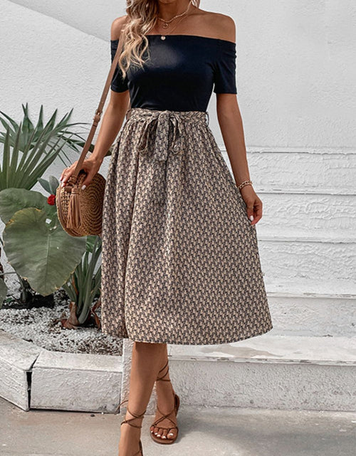Load image into Gallery viewer, Perfee Printed Tie Belt Off-Shoulder Dress
