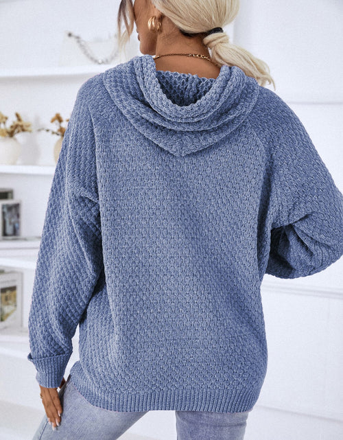 Load image into Gallery viewer, Texture Drawstring Long Sleeve Hooded Sweater
