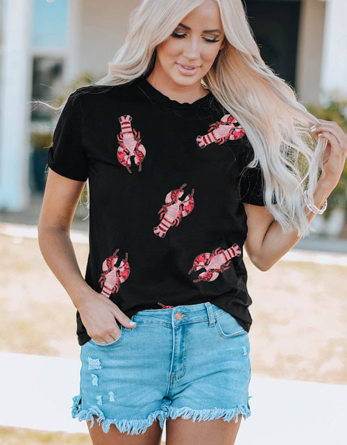 Load image into Gallery viewer, Lobster Print Round Neck Short Sleeve T-Shirt
